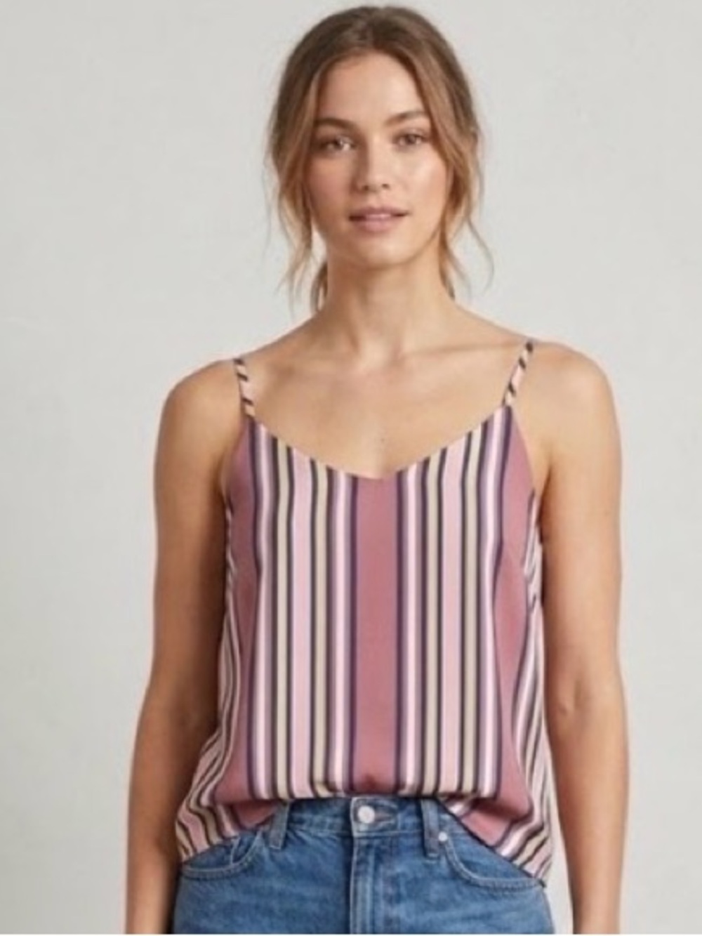 Pink Republic Mauve Multi-Stripe Spaghetti Strap Cami, Size Small Top